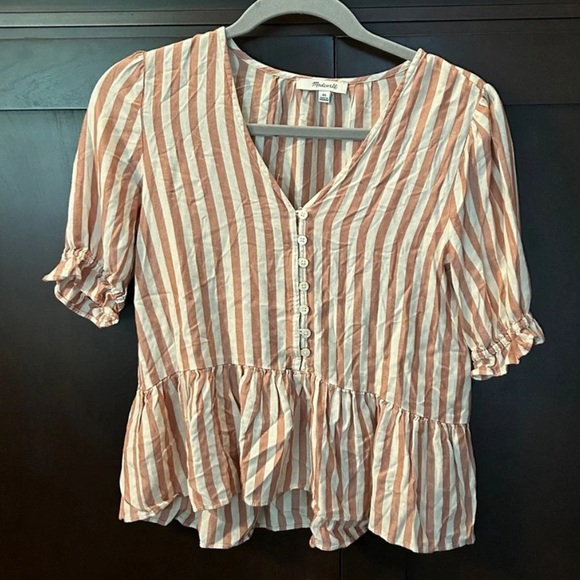 Madewell Courtyard Striped Ruffle Hem Blouse - Picture 2 of 5